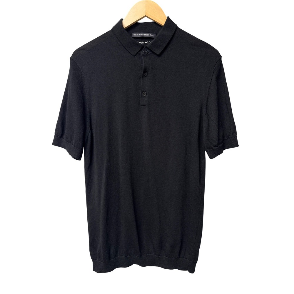 Joe Merino Polo Shirt Men XXL Black 100% Superfine Merino Wool Short Sleeve Knit